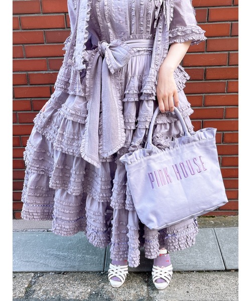 美品　ヴィンテージ　ピンクハウス　サッシュベルト付きロングワンピースベストセット PINK HOUSE ワンピース サッシュベルト付きローンフリル