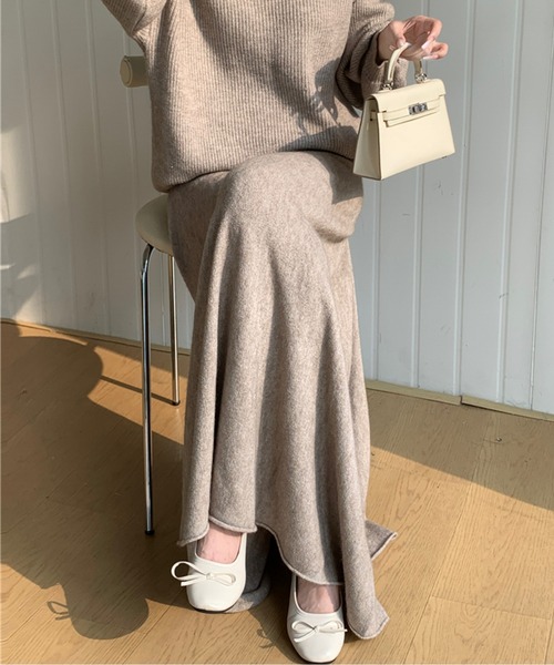 ニットプルオーバー+ロングスカートセットアップ レディース