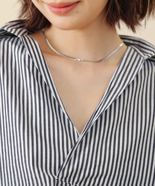 ReRe ブラウス シャツ 半袖 ストライプ柄オーバーサイズシャツ