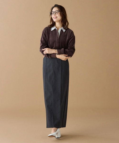 【ダークブルー】ルーズシルエット サイドスリット ベロアポロシャツ LACOSTE（ラコステ） ポロシャツ ポロ ルーズシルエット サイド
