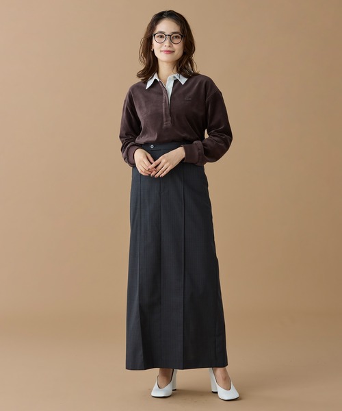 【ダークブラウン】ルーズシルエット サイドスリット ベロアポロシャツ LACOSTE（ラコステ） ポロシャツ ポロ ルーズシルエット サイド