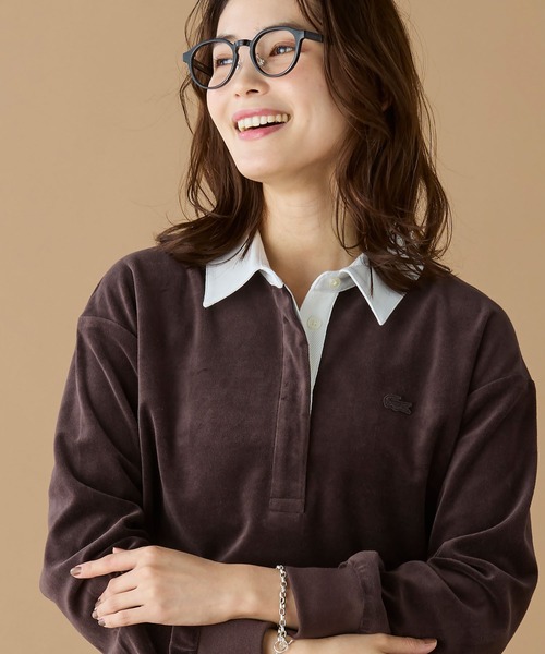 【ダークブルー】ルーズシルエット サイドスリット ベロアポロシャツ ルーズシルエット サイドスリット ベロアポロシャツ | LACOSTE