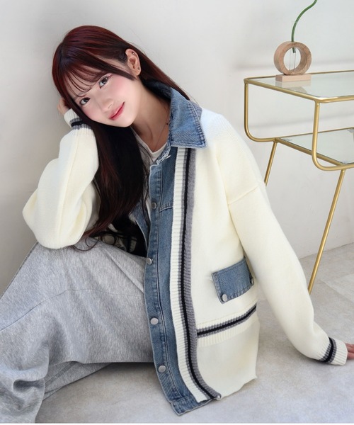 CECIL McBEE（セシルマクビー） カーディガン デニム使いニット