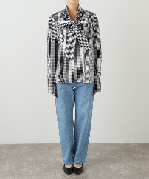 ブラウス シャツ PROVOKE/プロヴォーク ギンガムボウタイシャツ PV