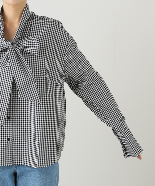 ブラウス シャツ PROVOKE/プロヴォーク ギンガムボウタイシャツ PV