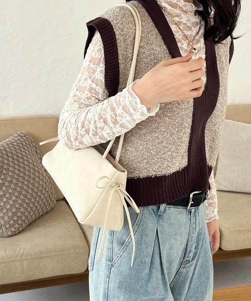 ショルダーバッグ バッグ サイドリボン スエード調ショルダーバッグ