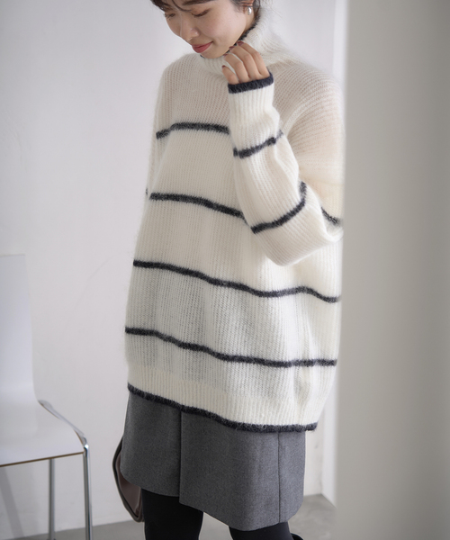 IENA（イエナ） ニット セーター モヘヤミックスボーダーハイネック