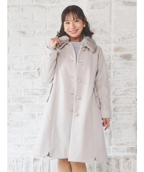 ステンカラーコート コート 「大きいサイズ」2WAYウール混フェイクファーコート レディース