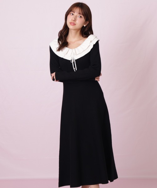 【新品、タグ付き】GUCCI　バイカラー 袖口フリル ニット ワンピース JILL by JILL STUART（ジルバイジルスチュアート） ワンピース フリル