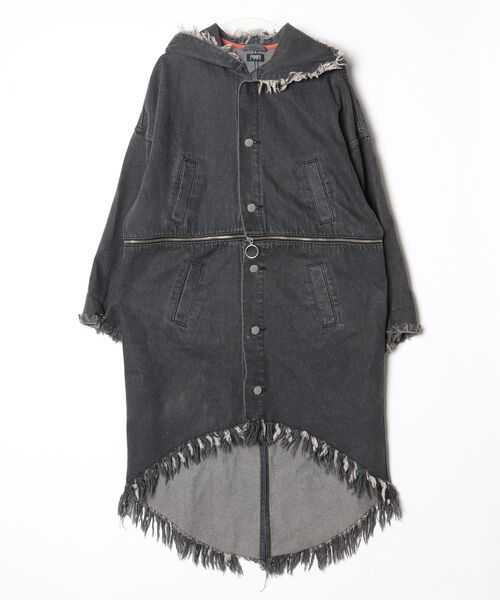 PAMEO POSE ウール混 ファー襟&袖 コート 紺 F PAMEO POSE ウール混