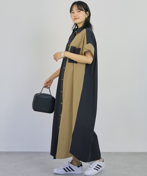 「LAVEANGE」 シャツワンピース M カーキ レディース_画像6