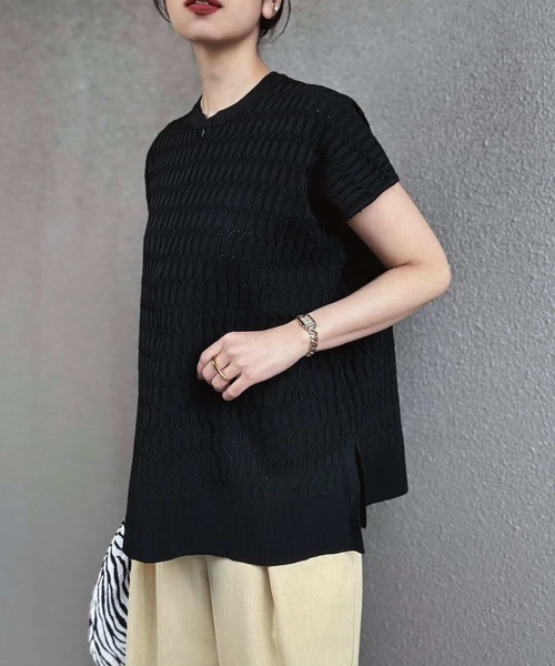 tシャツ 「家庭洗濯可！」フロント2wayジオメトリックジャガードスリーブレスプルオーバー レディースの画像