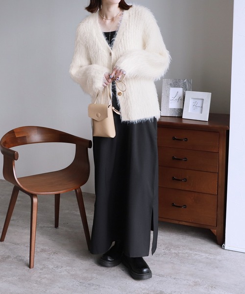 「reca」 ニットカーディガン M グレイッシュベージュ レディース_画像2