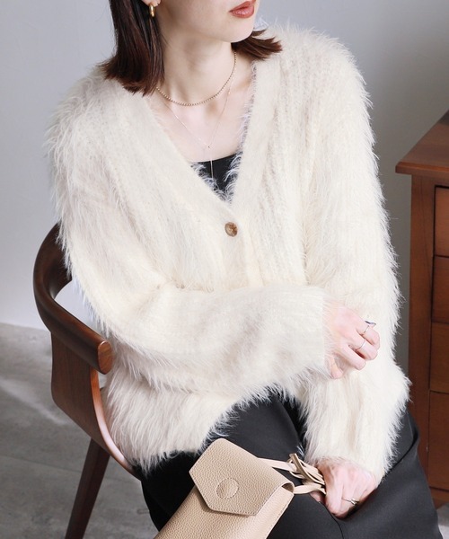 「reca」 ニットカーディガン M グレイッシュベージュ レディース_画像4