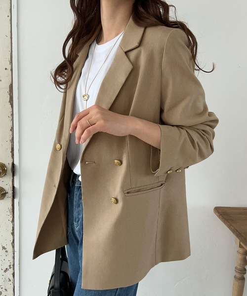 「LAUIR」 テーラードジャケット LARGE ライトベージュ レディース_画像4