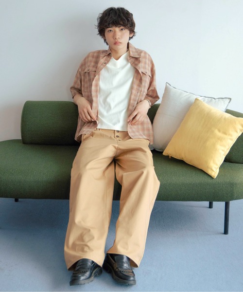 JULYNINEチノパン　ベージュ Zooodle ワイドパンツ チノパン Button fly chino pants - ボタン