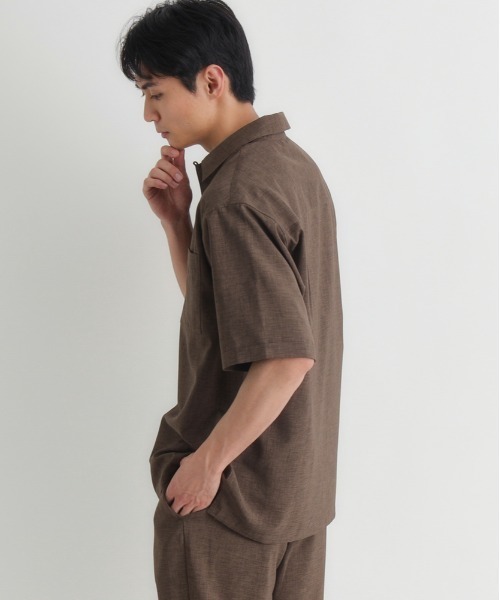 BACK NUMBER シャツ 「BACK NUMBER」リネンライク半袖シャツ (オープン