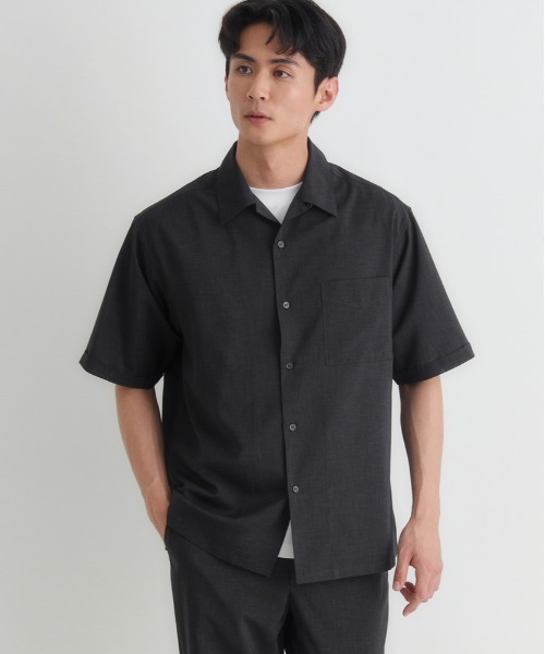 Backwards 黒 半袖シャツ ポケット付き BACK NUMBER シャツ 半袖 BACK NUMBER(バックナンバー)リネンライク