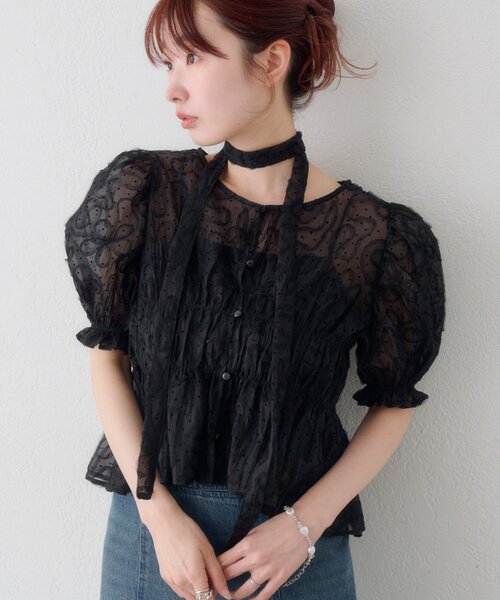 Katie ケイティ ドットチュールブラウス ブラウス チュールブラウス 