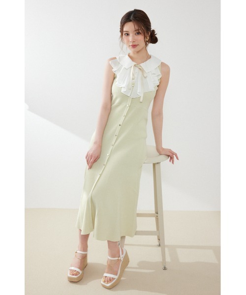 パーティードレス ワンピース 夏 「AKB48 倉野尾成美さん着用」フリルシャツドッキングニットマーメイドワンピース 夏服 | rienda | 03