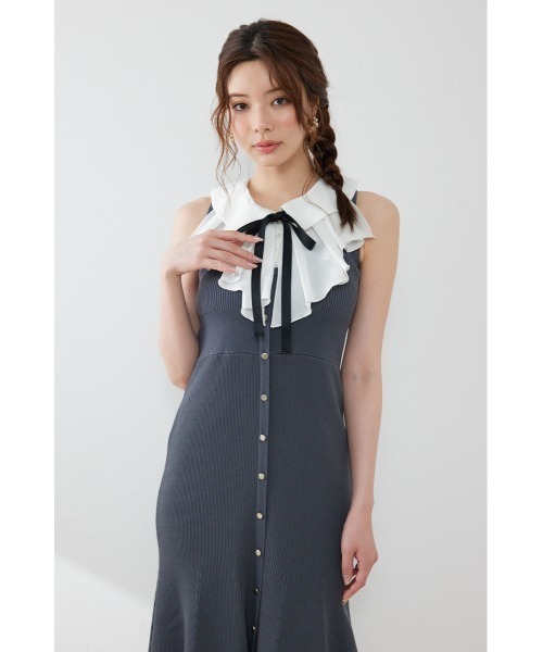 パーティードレス ワンピース 夏 「AKB48 倉野尾成美さん着用」フリルシャツドッキングニットマーメイドワンピース 夏服 | rienda | 17