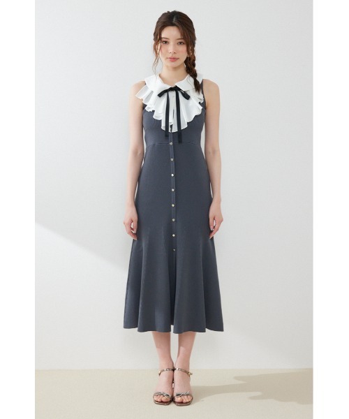パーティードレス ワンピース 夏 「AKB48 倉野尾成美さん着用」フリルシャツドッキングニットマーメイドワンピース 夏服 | rienda | 19