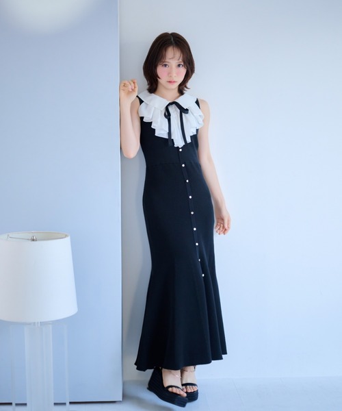 パーティードレス ワンピース 夏 「AKB48 倉野尾成美さん着用」フリルシャツドッキングニットマーメイドワンピース 夏服 | rienda | 04