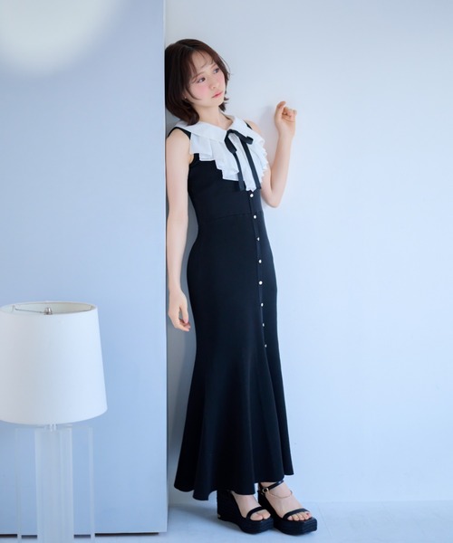 パーティードレス ワンピース 夏 「AKB48 倉野尾成美さん着用」フリルシャツドッキングニットマーメイドワンピース 夏服 | rienda | 05