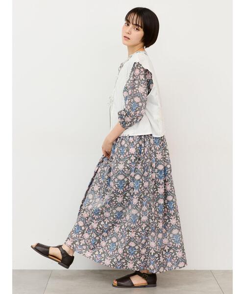 新品 SM2 コットン ロングジレ ナチュラル スカラップレース カーキ 