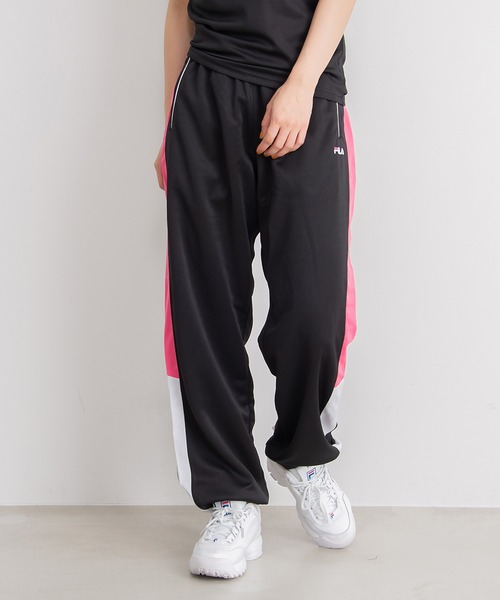 b1655【】トラックパンツ　希少カラー　ピンク　ジャージ　刺繍ロゴ FILA（フィラ） パンツ 「FILA/フィラ」ロゴ刺繍 サイドライン 切替