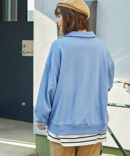 トレーナー スウェット ナンバリングワンポイント刺繍ハーフジップ
