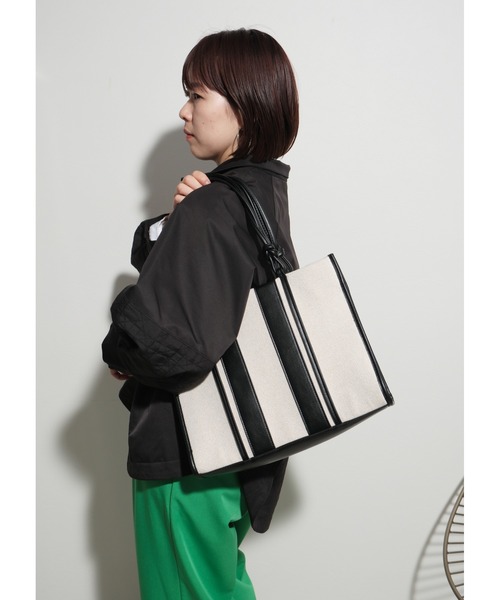 PORTER トートバッグ ドラム型 バッグ キャンバス ストライプ palm RICHE トートバッグ A4サイズ ストライプキャンパスバッグ