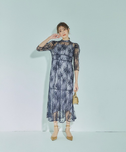 niana バックリボン総レースドレス　ネイビー　L niana ドレス バックリボン総レースパーティードレス : ZOZOTOWN