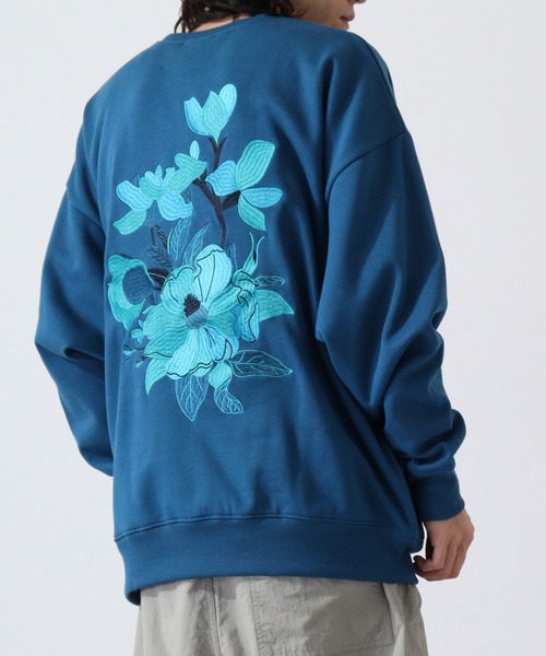 RE730 トレーナー スウェット Flower embroidery wide