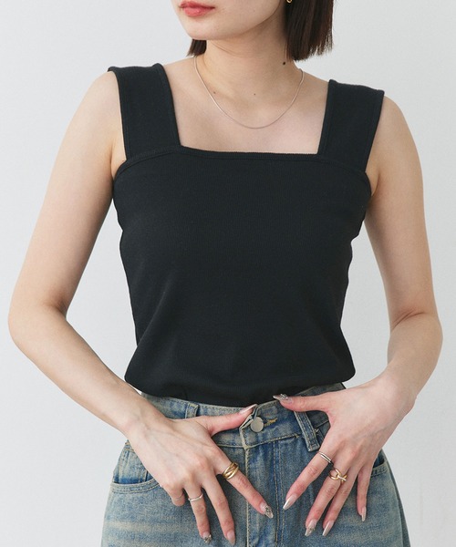タンクトップ ノースリーブ インナーちら見え防止 スクエアネックタンク レディース | ad thie | 33