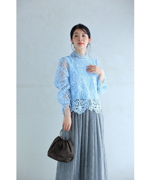 cawaii tシャツ エレガントなブルーレースの後ろジッププルオーバー