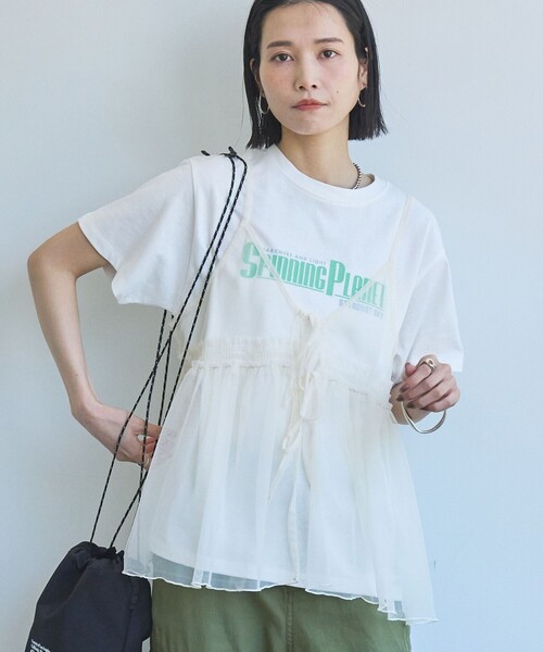 チュールロゴ Ｔシャツ セール】ロゴT&チュールTシャツ レイヤードセット（Tシャツ