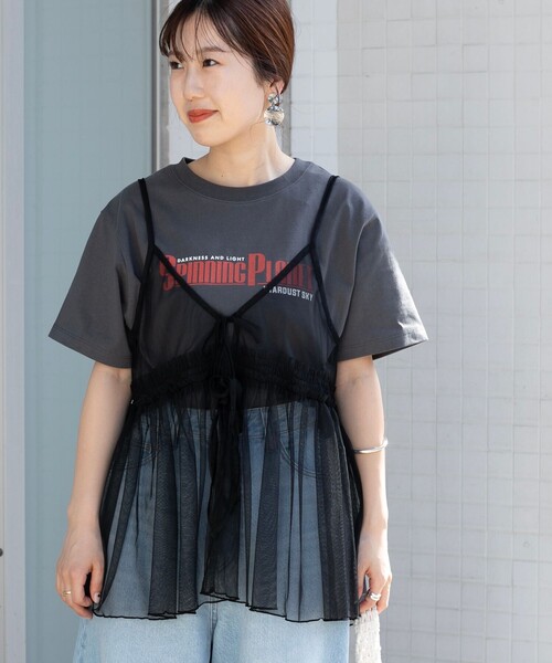 チュールロゴ Ｔシャツ coen tシャツ チュールキャミ付きロゴTシャツ レディース
