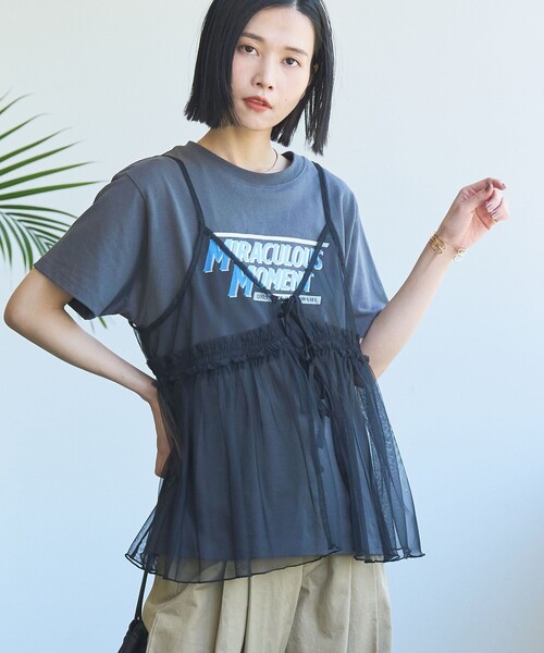 チュールロゴ Ｔシャツ セール】ロゴT&チュールTシャツ レイヤードセット（Tシャツ