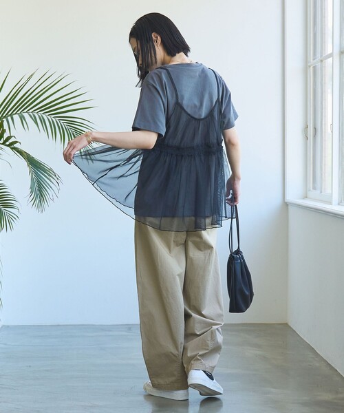 coen（コーエン） tシャツ チュールキャミ付きロゴTシャツ レディース