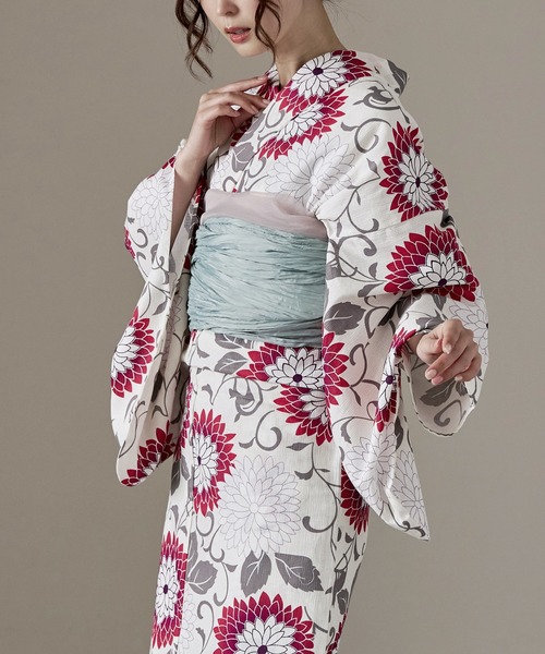 asaka 浴衣 浴衣セット レディース 綿麻仕立て上がり浴衣＋帯 2