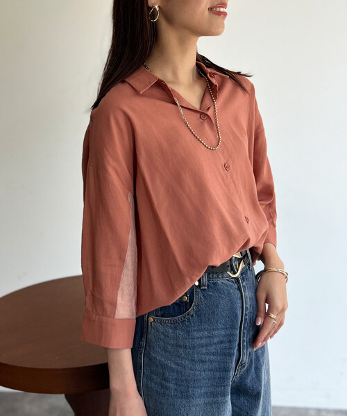 リネンブラウス　ベージュ Chez toi ブラウス シャツ BACKシアーリネンシャツ レディース