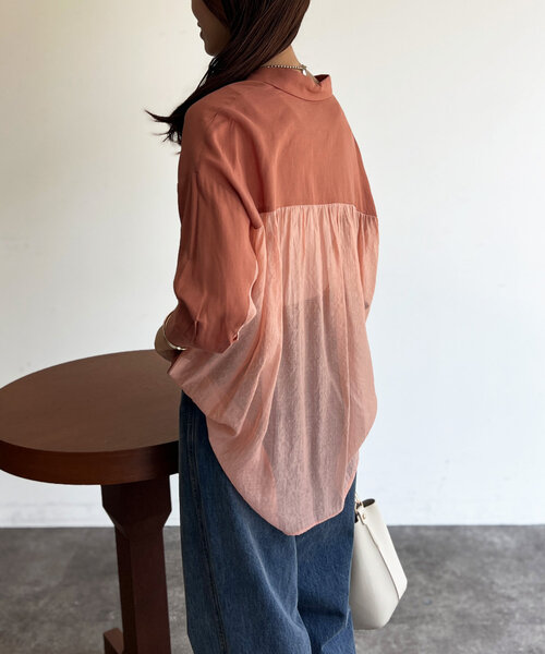Chez toi ブラウス シャツ BACKシアーリネンシャツ レディース