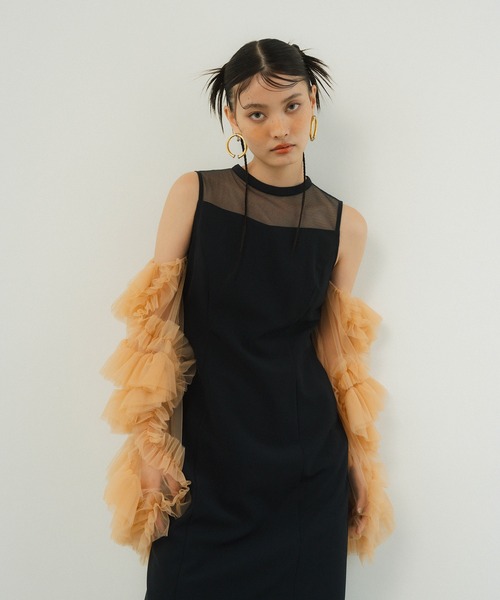 ANDRESD 即完売 detached sleeve dress L ANDRESD detached sleeve dress ネイビー