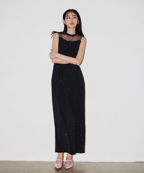 【美品】ANDRESD detached sleeve dress ネイビー s ANDRESD パーティードレス ドレス ディタッチドスリーブドレス