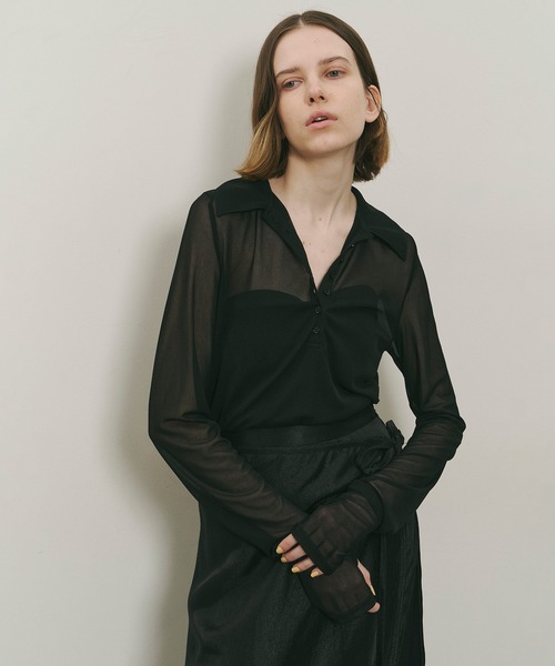 ブラウス シャツ longスリーブシアーポロシャツ レディース LA BELLE ETUDE ブラウス シャツ longスリーブシアーポロシャツ