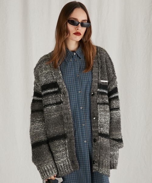カーディガン カスリボーダーニットカーディガン/Blur Border Knit Cardigan レディース PRANK PROJECT カーディガン カスリボーダーニットカーディガン