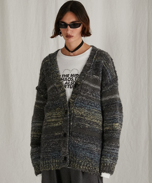カーディガン カスリボーダーニットカーディガン/Blur Border Knit Cardigan レディース