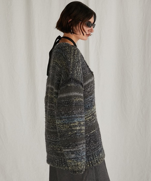カーディガン カスリボーダーニットカーディガン/Blur Border Knit Cardigan レディース PRANK PROJECT カーディガン カスリボーダーニットカーディガン