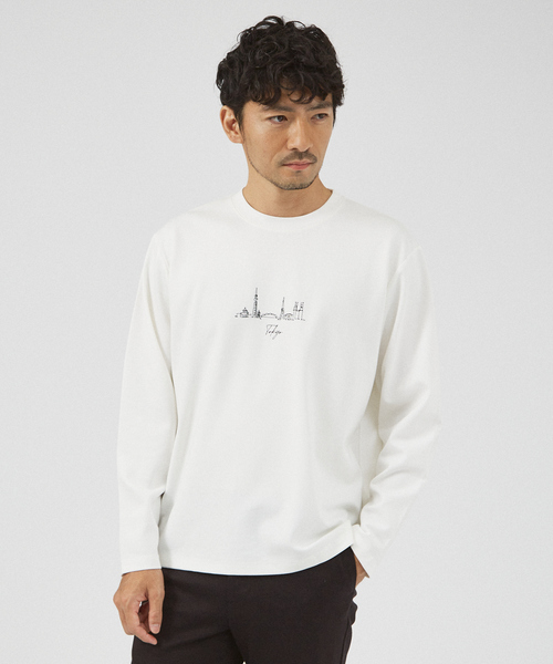 ABAHOUSE GRAY tシャツ 「CITY」刺繍 ポンチ 長袖Tシャツ メンズ